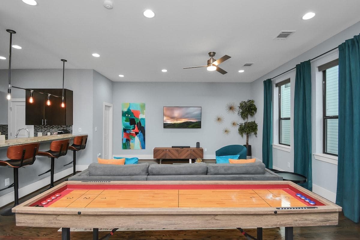 Living room with a shuffle board
